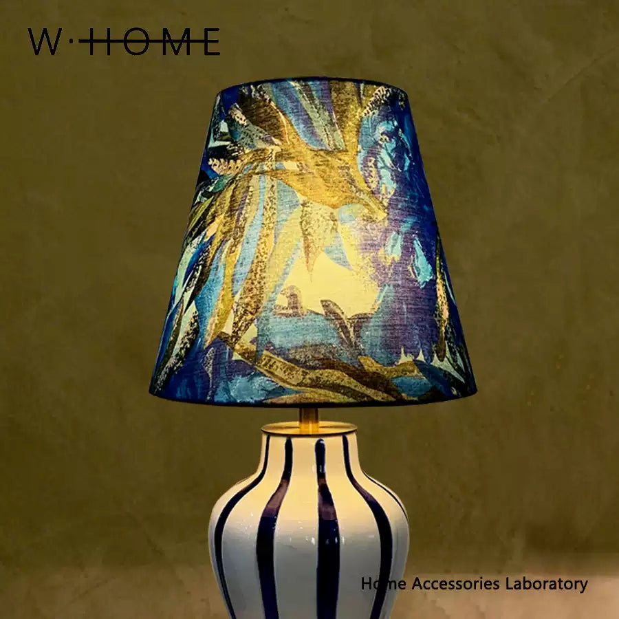 Blue Striped Fabric Table Lamp