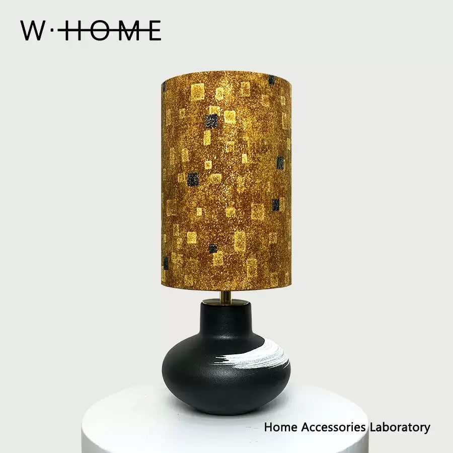 Hand-Painted Black Pottery Fabric Table Lamp