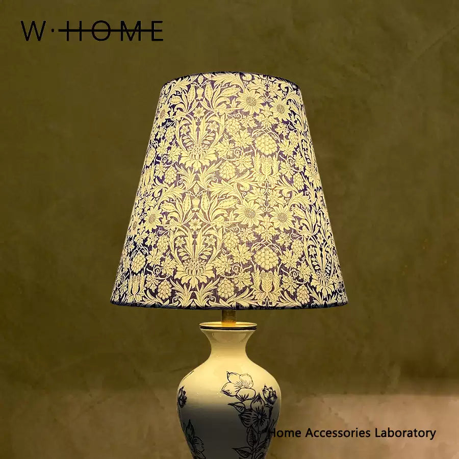 Blue and White Floral Fabric Table Lamp