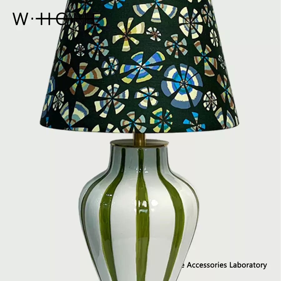 Green Striped Fabric Table Lamp