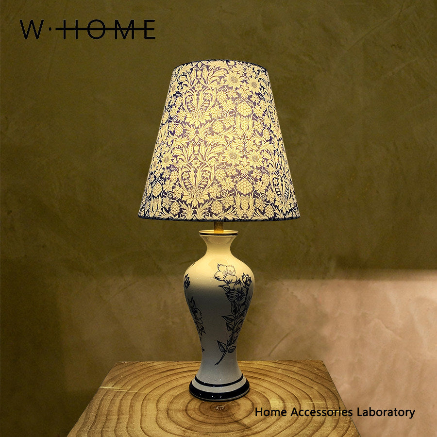 Blue and White Floral Fabric Table Lamp