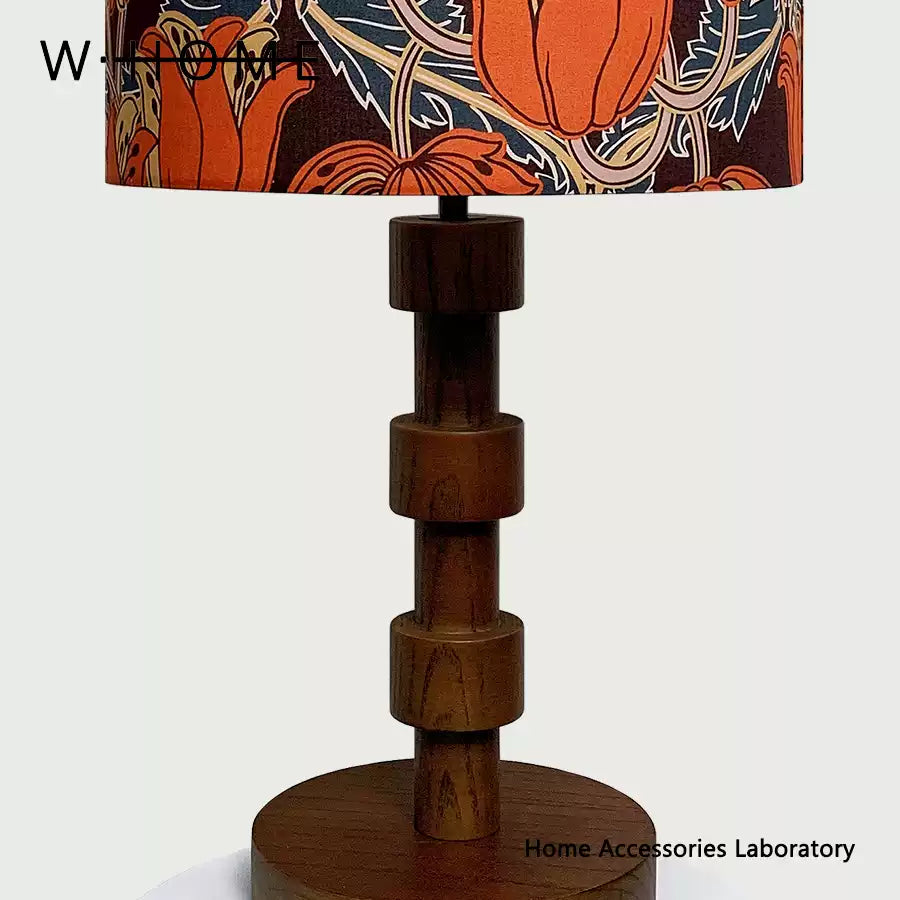 Vintage Wood & Fabric Table Lamp