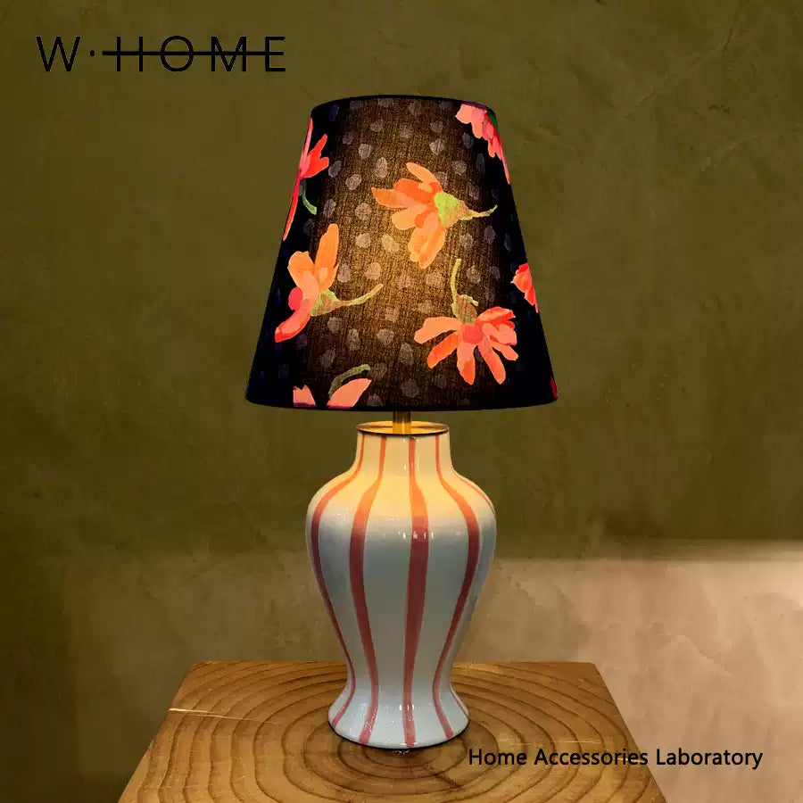 Pink Striped Fabric Table Lamp