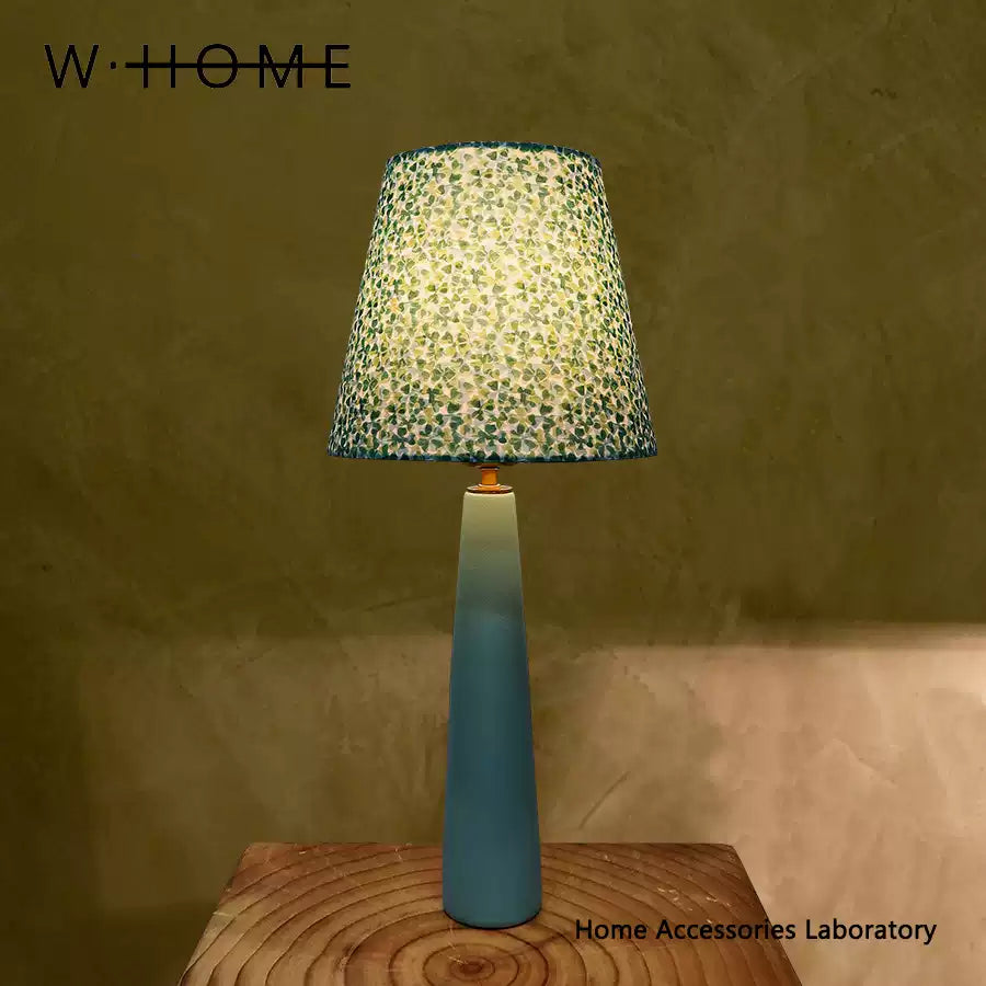 Cylindrical Base Teal Fabric Table Lamp