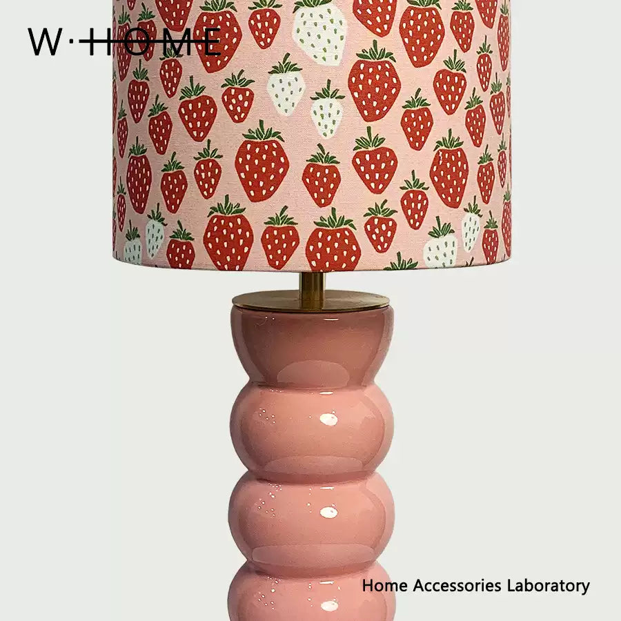 Pink Column Strawberry Fabric Shade Table Lamp