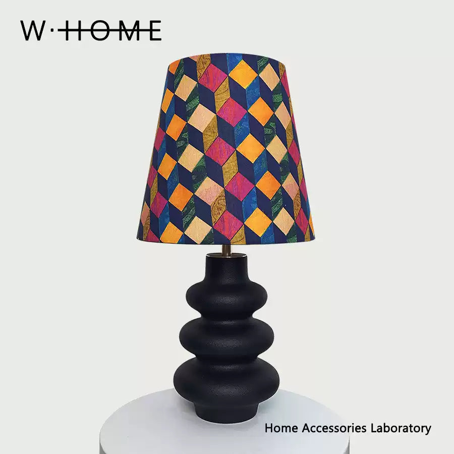 Three Round Black Fabric Table Lamp