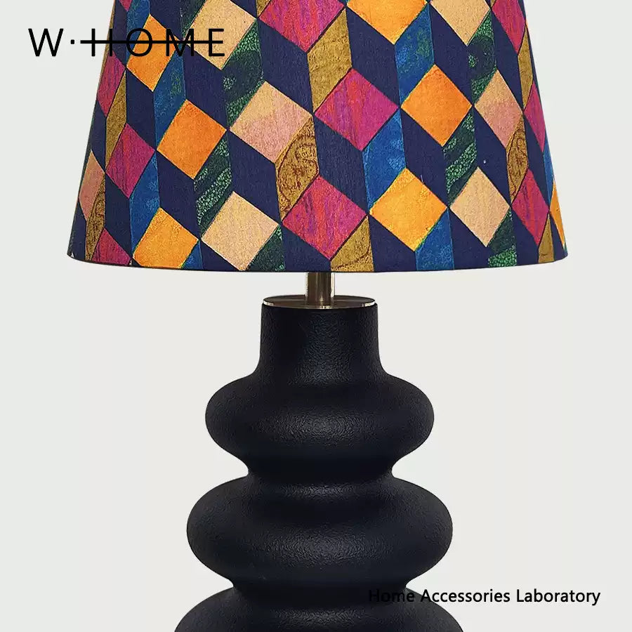 Three Round Black Fabric Table Lamp