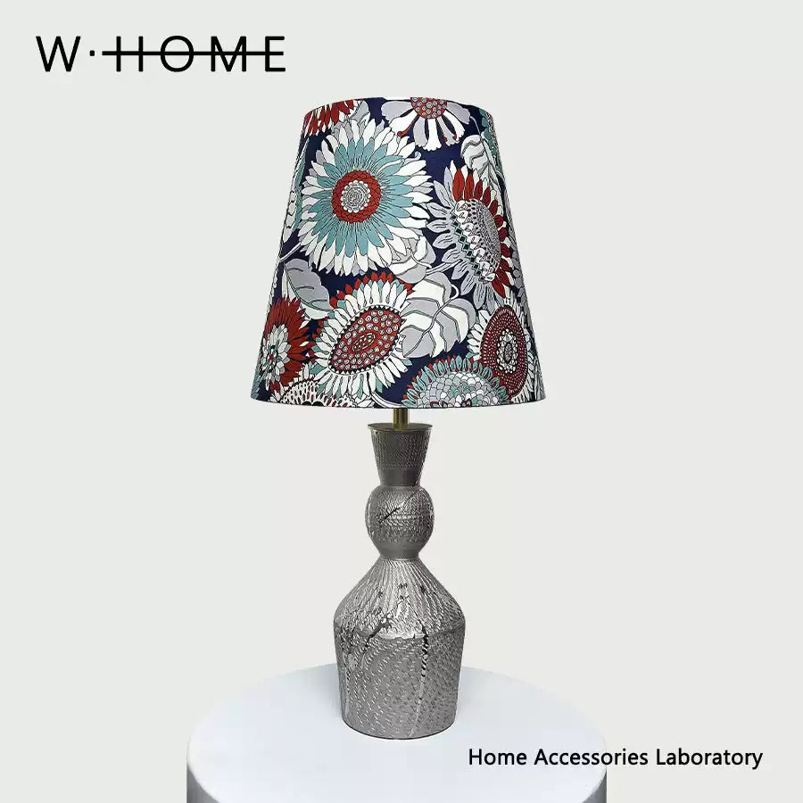 Silver Column Fabric Table Lamp