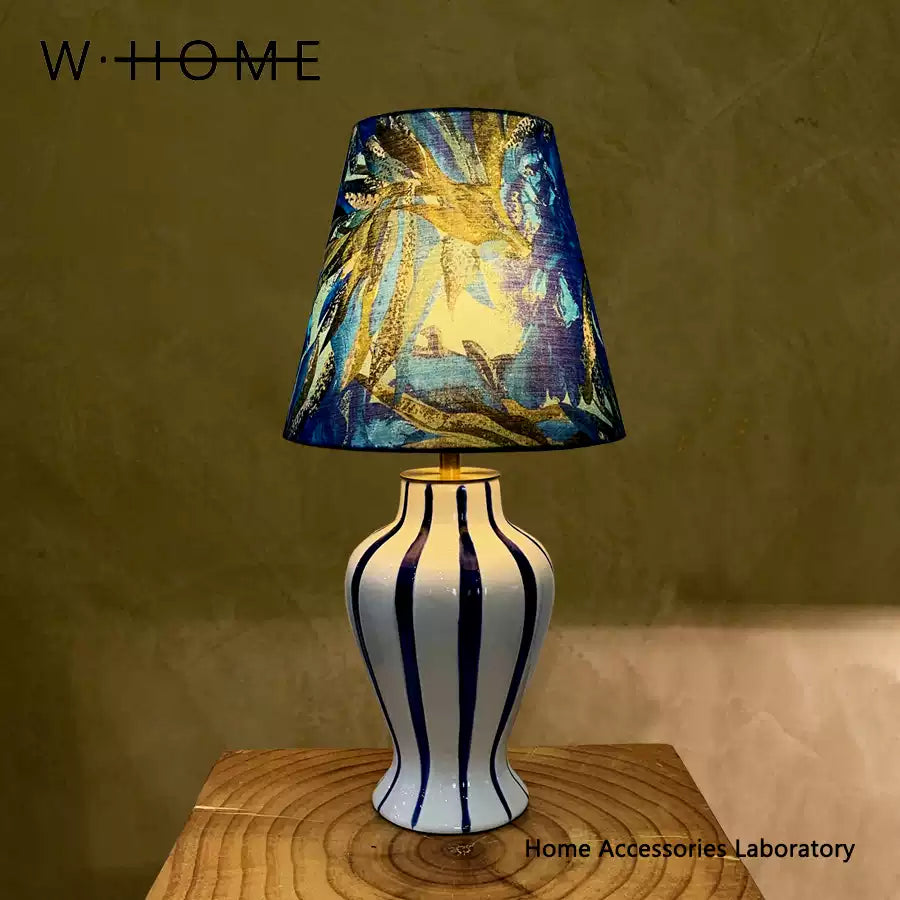 Blue Striped Fabric Table Lamp