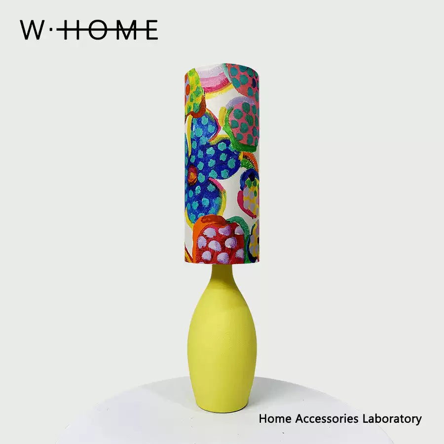 Round Yellow Fabric Shade Table Lamp