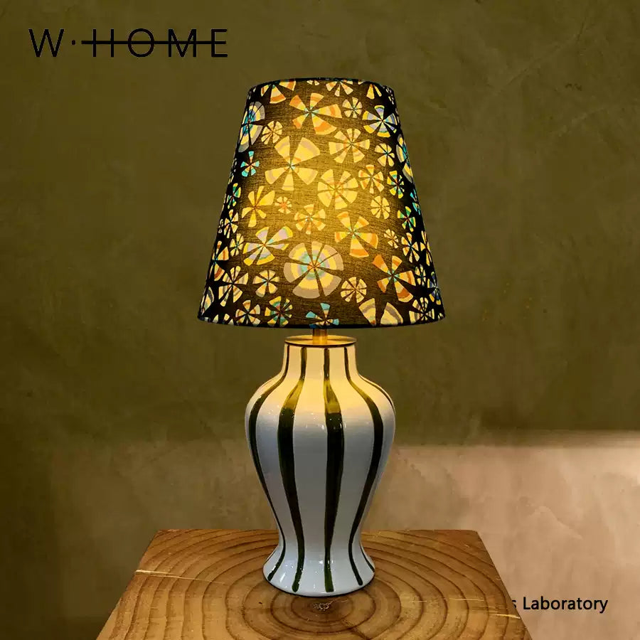Green Striped Fabric Table Lamp
