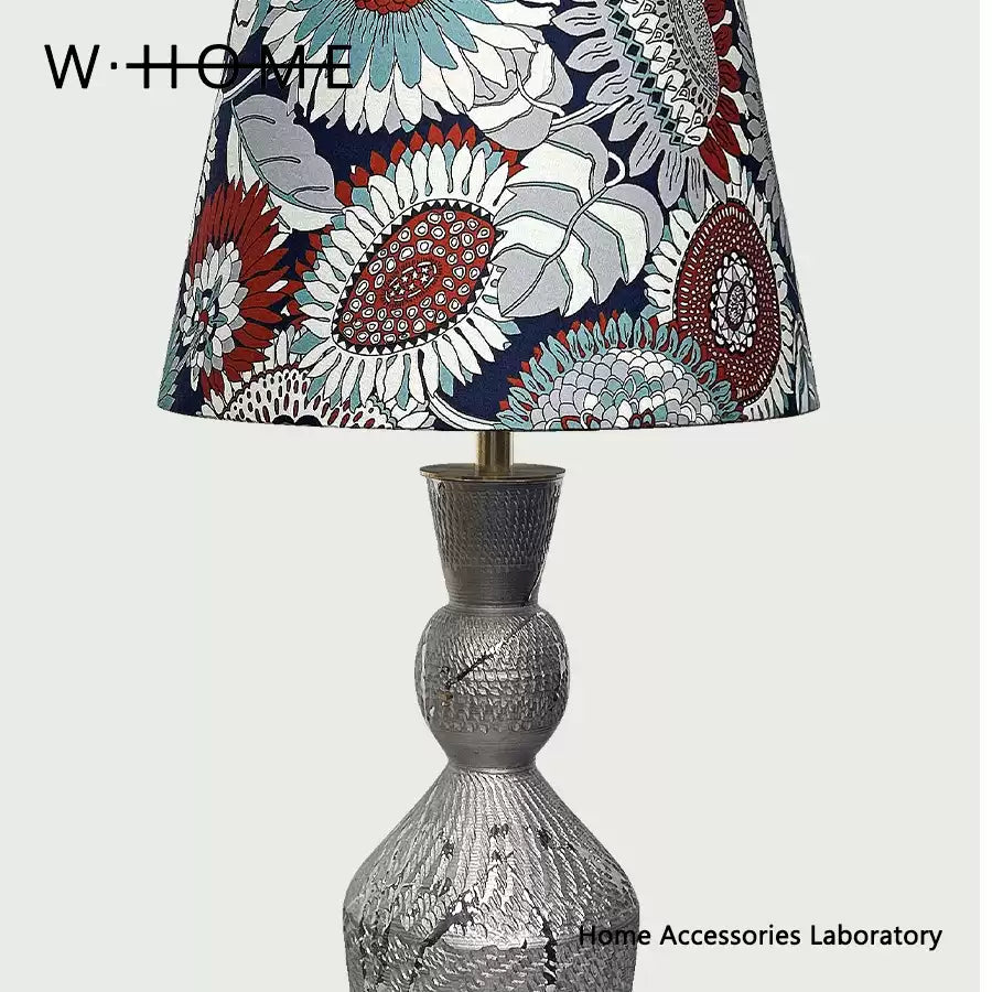 Silver Column Fabric Table Lamp