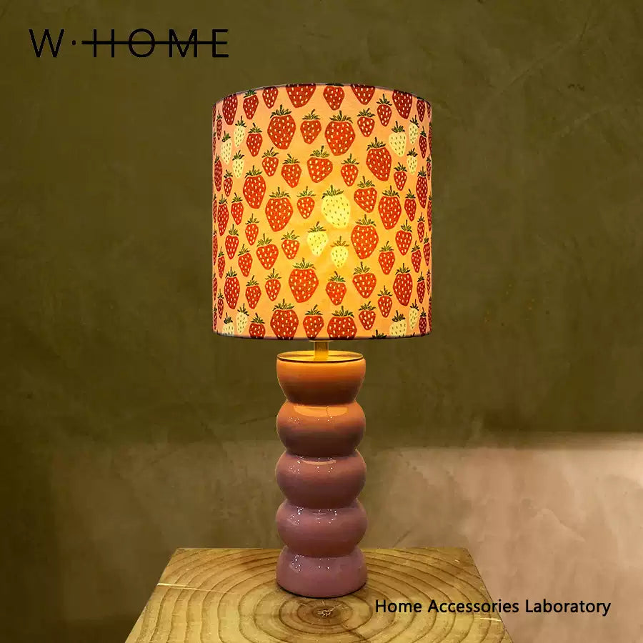 Pink Column Strawberry Fabric Shade Table Lamp