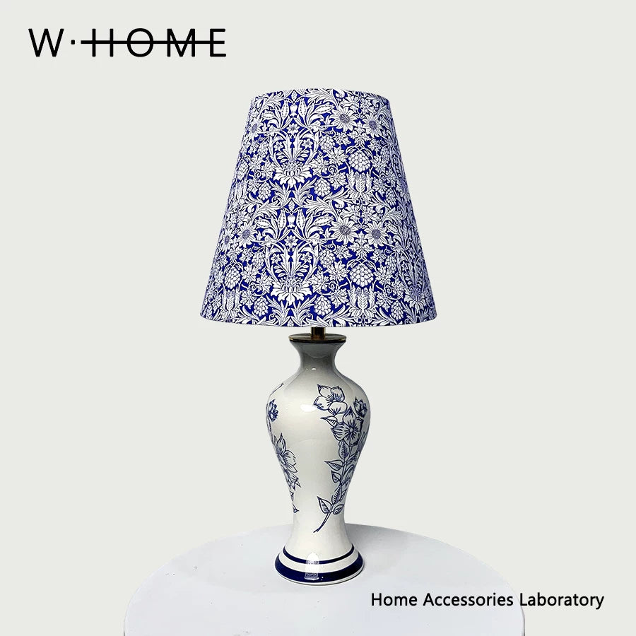 Blue and White Floral Fabric Table Lamp
