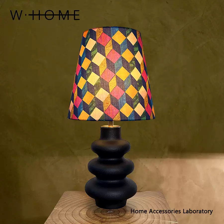 Three Round Black Fabric Table Lamp