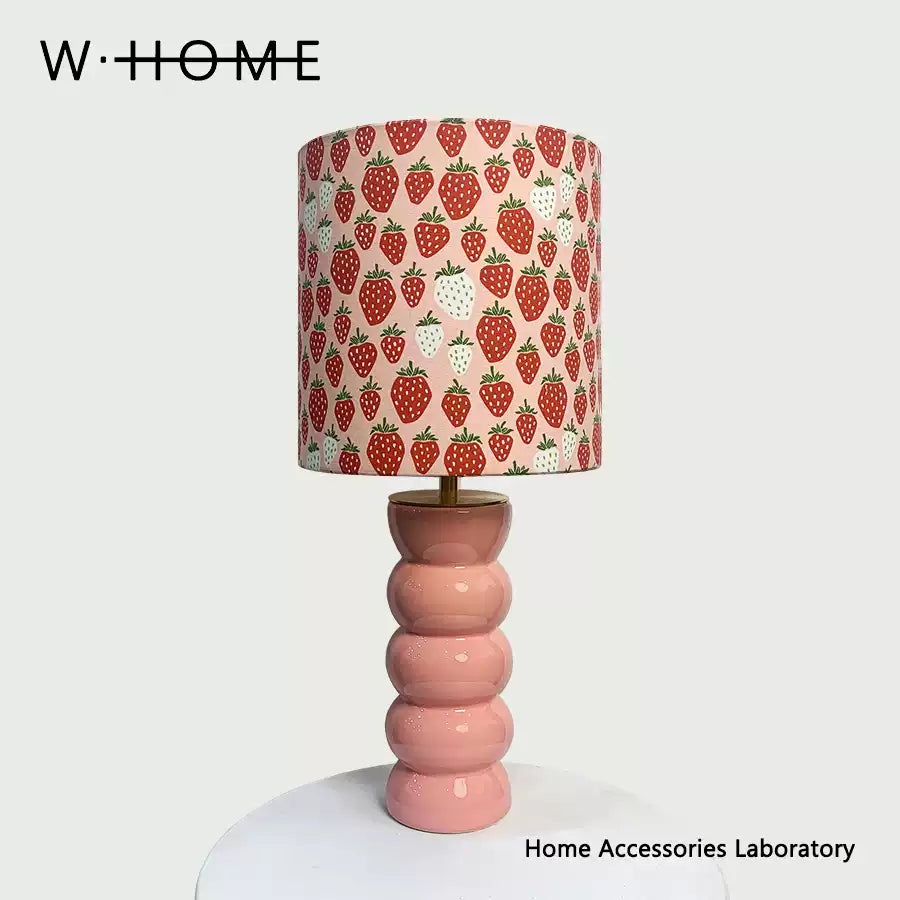 Pink Column Strawberry Fabric Shade Table Lamp