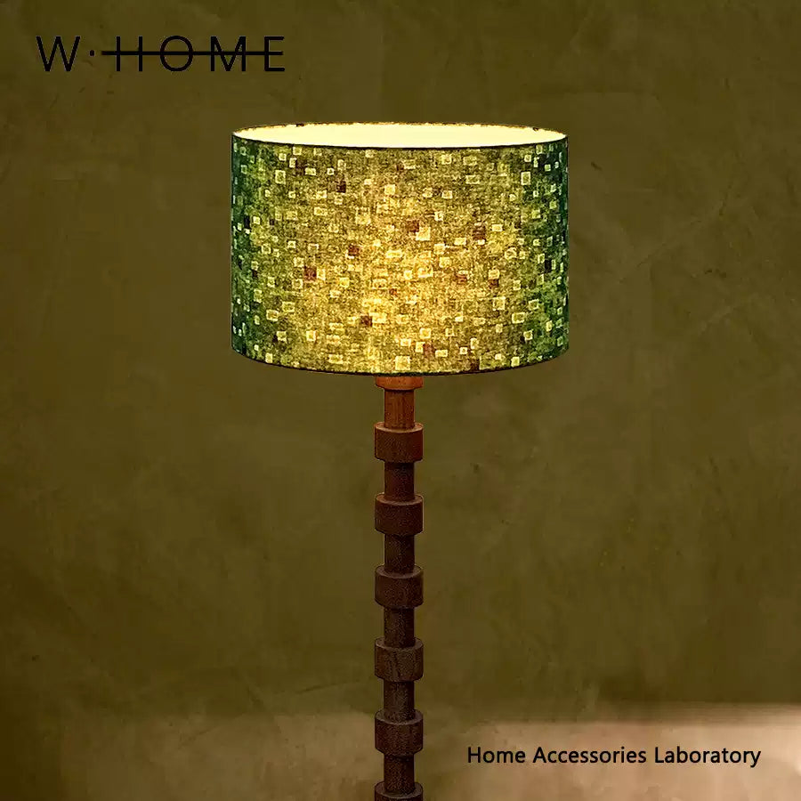 Vintage French Floor Lamp with Solid Wood Base & Fabric Shade