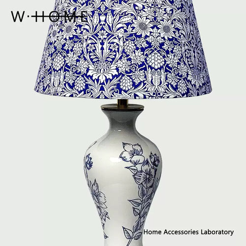 Blue and White Floral Fabric Table Lamp