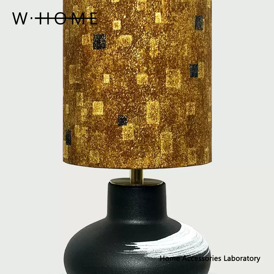 Hand-Painted Black Pottery Fabric Table Lamp