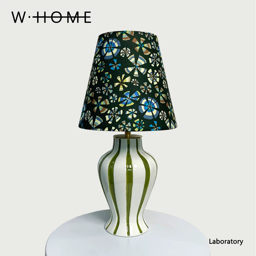Green Striped Fabric Table Lamp