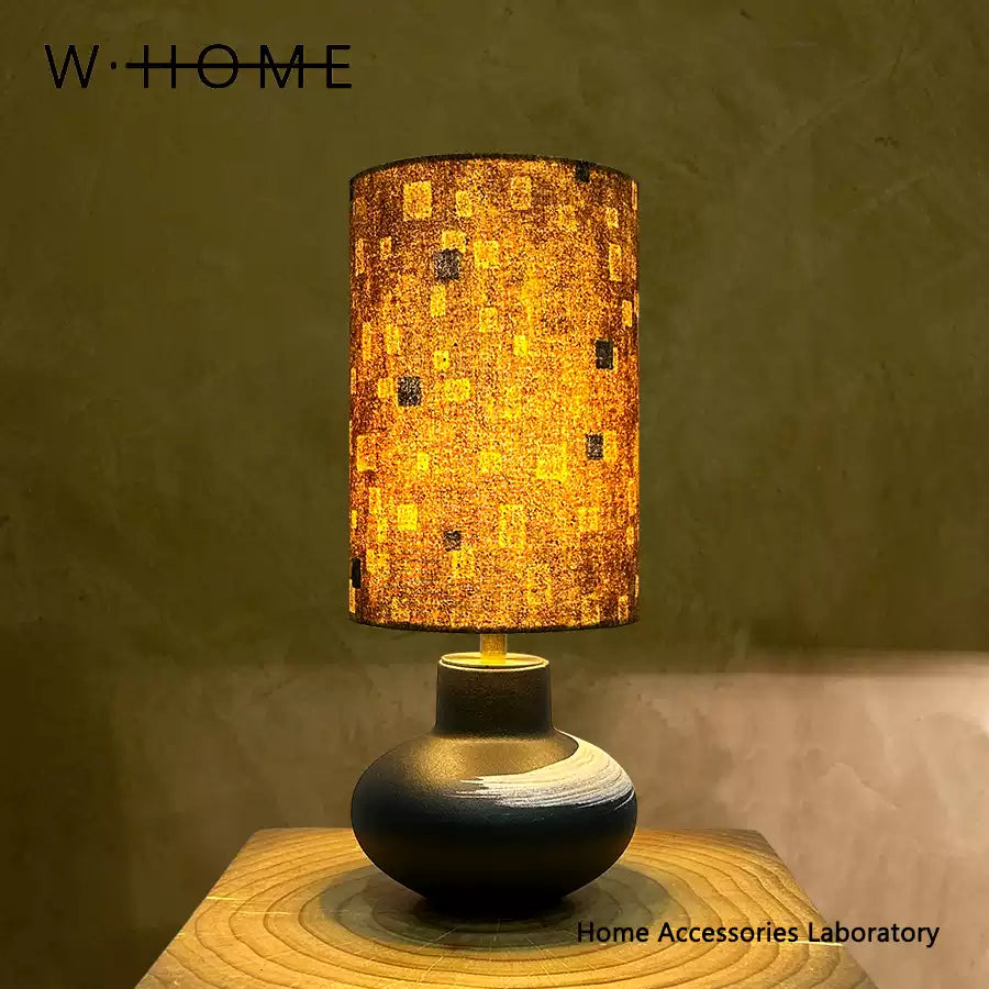 Hand-Painted Black Pottery Fabric Table Lamp