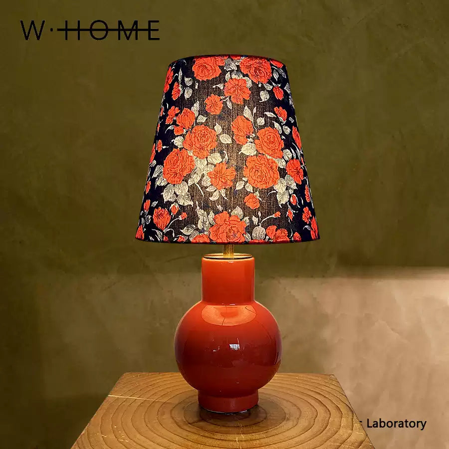 Orange Red Spherical Rose Fabric Table Lamp