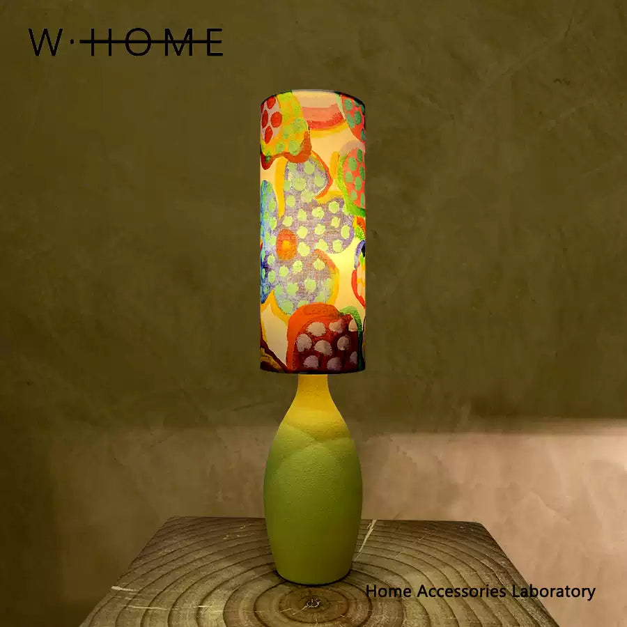 Round Yellow Fabric Shade Table Lamp