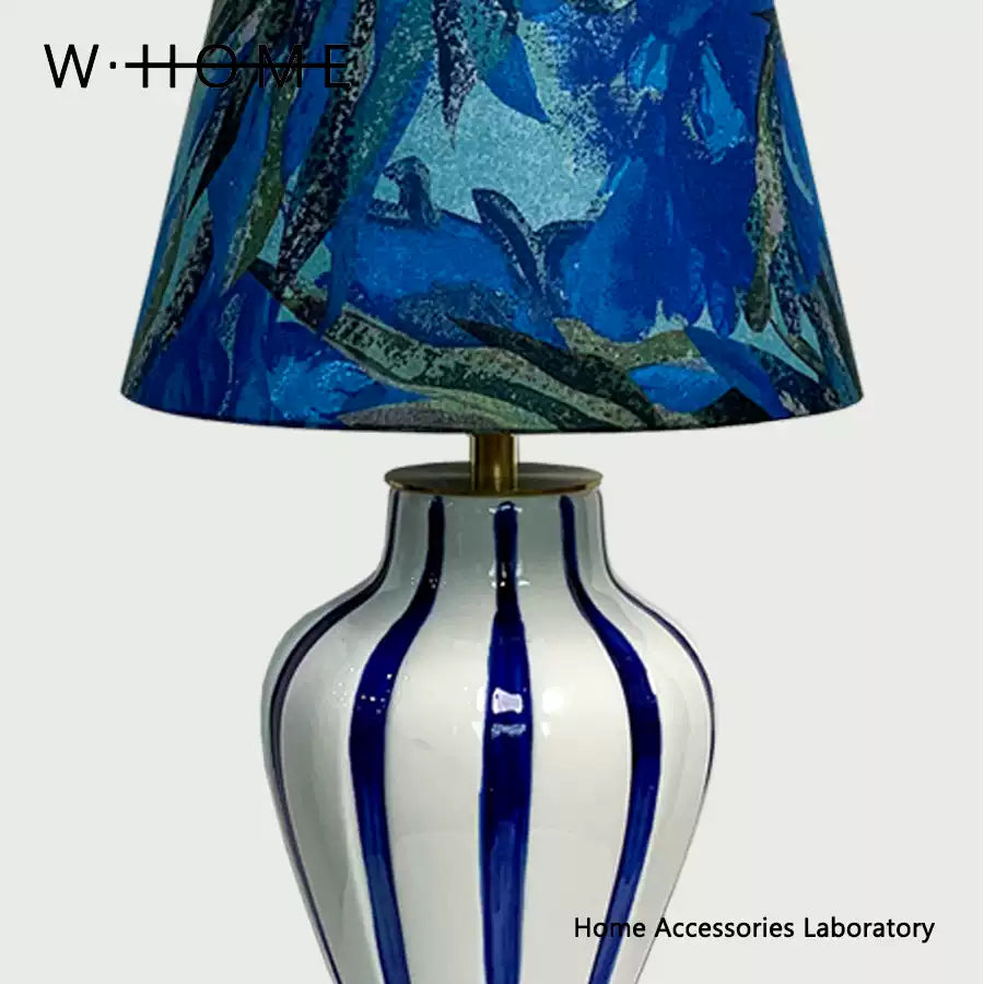 Blue Striped Fabric Table Lamp