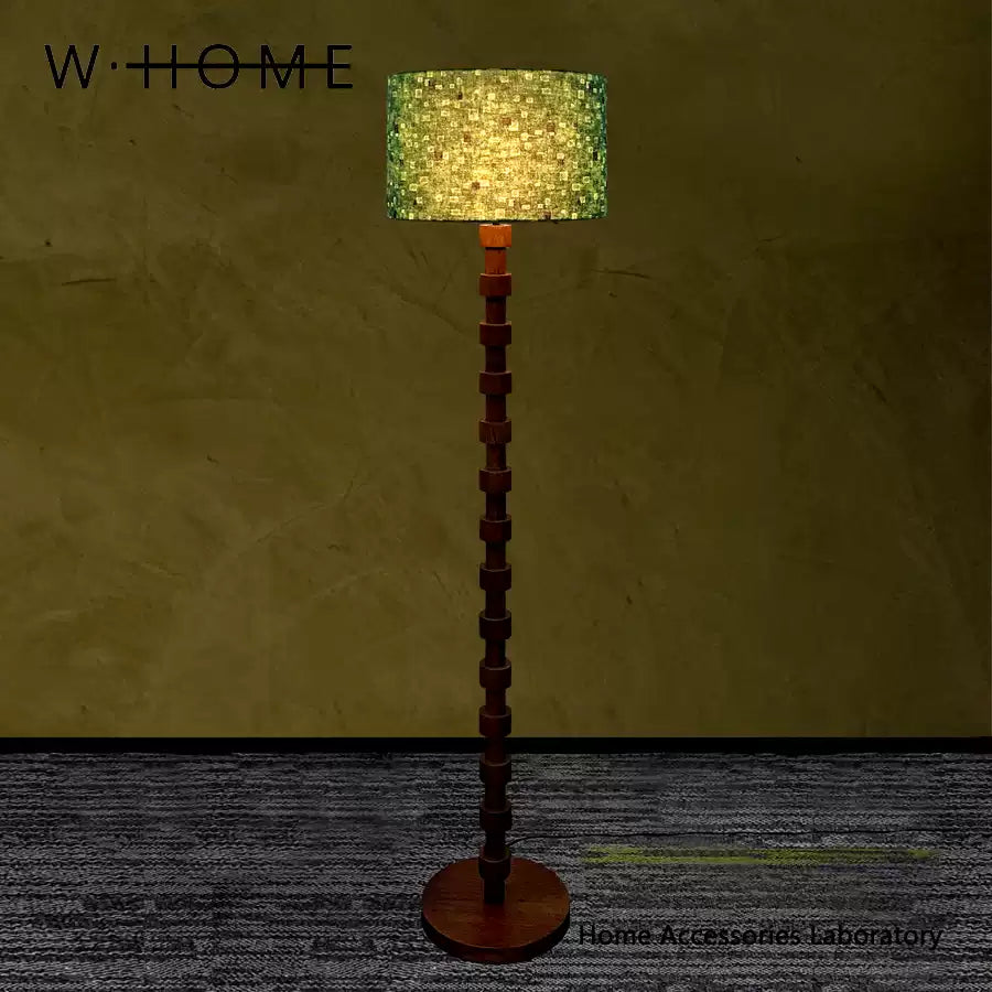 Vintage French Floor Lamp with Solid Wood Base & Fabric Shade