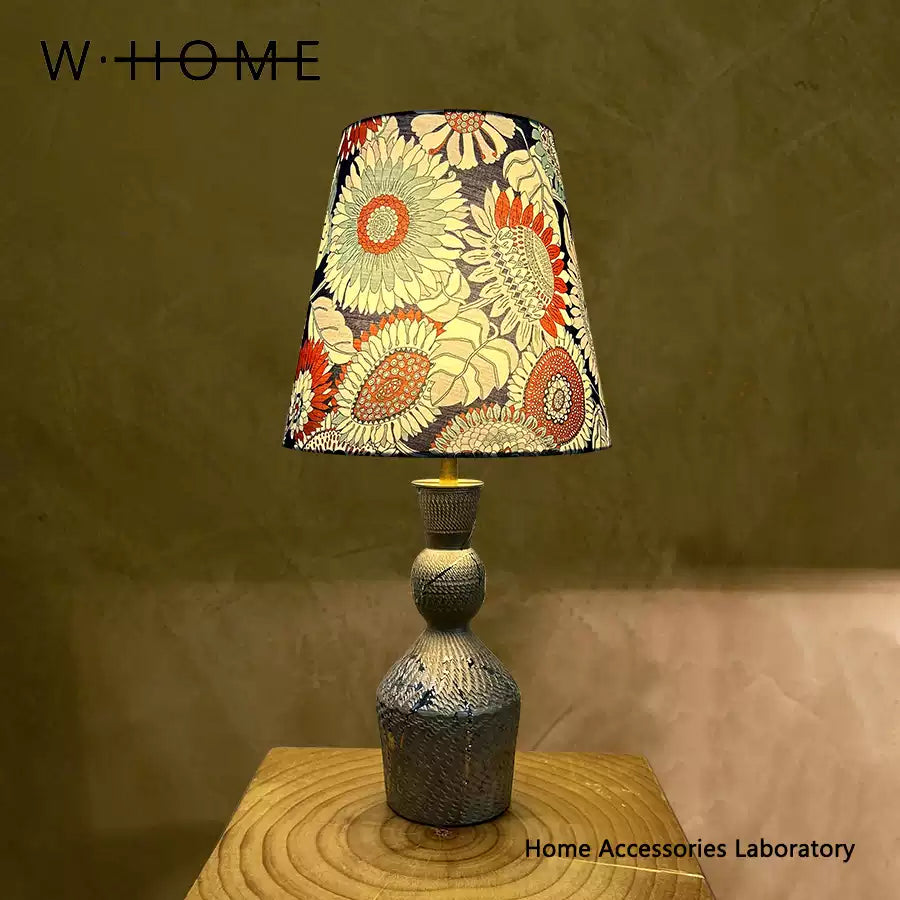 Silver Column Fabric Table Lamp