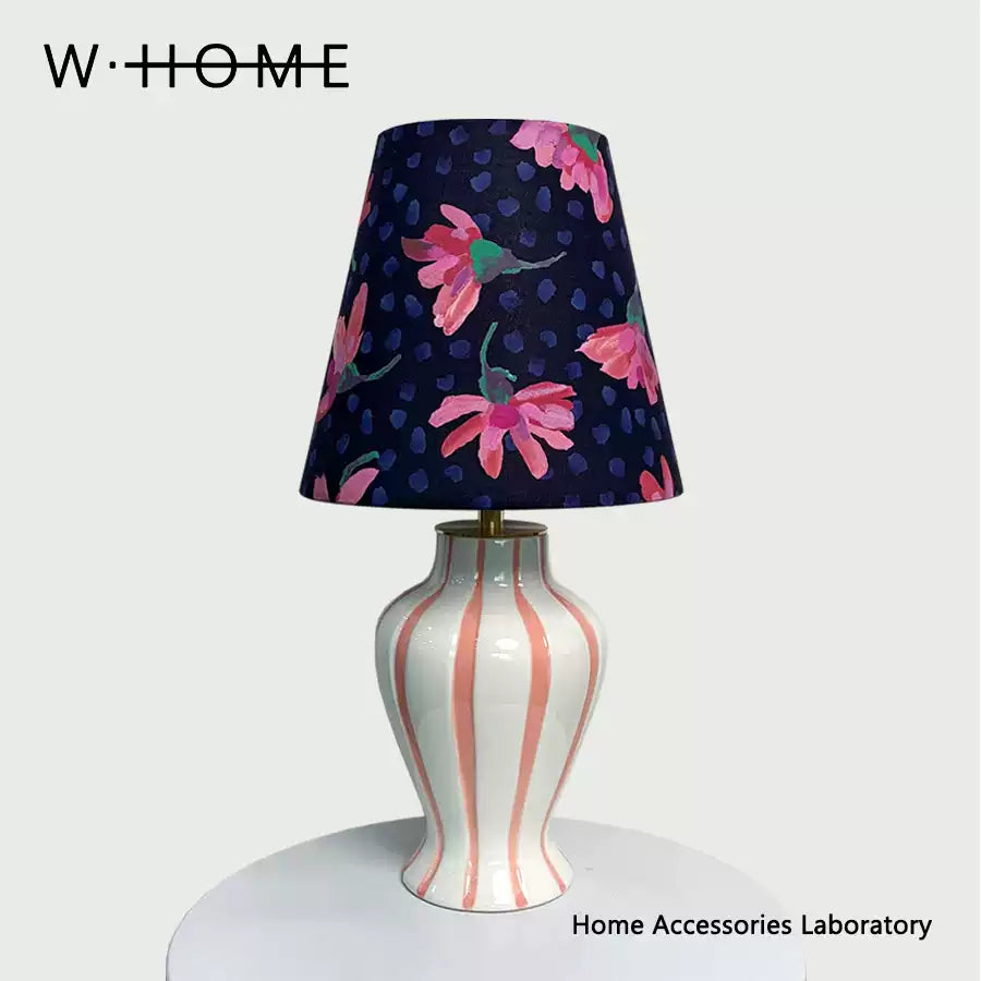 Pink Striped Fabric Table Lamp